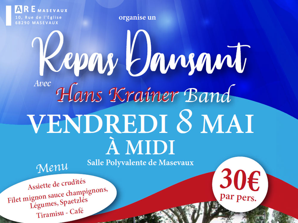 Hans Krainer Band : repas dansant organisé par l'ARE Masevaux le vendredi 8 mai 2026